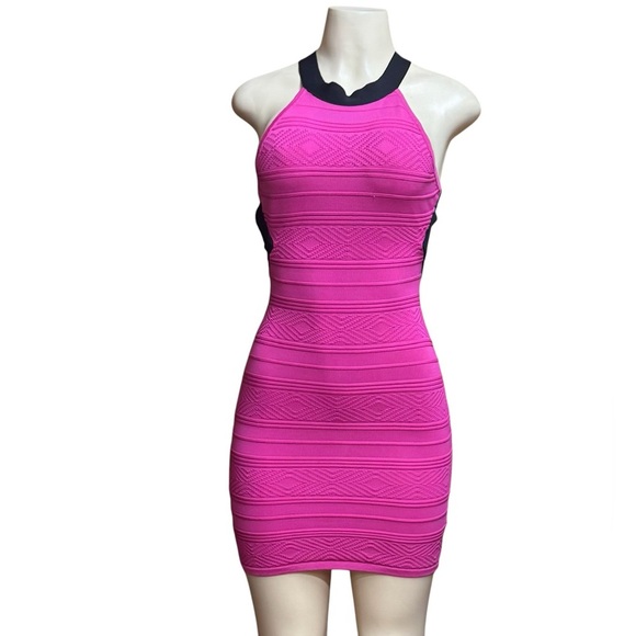 Pink Ribbed Mini Halter Dress - Picture 1 of 3